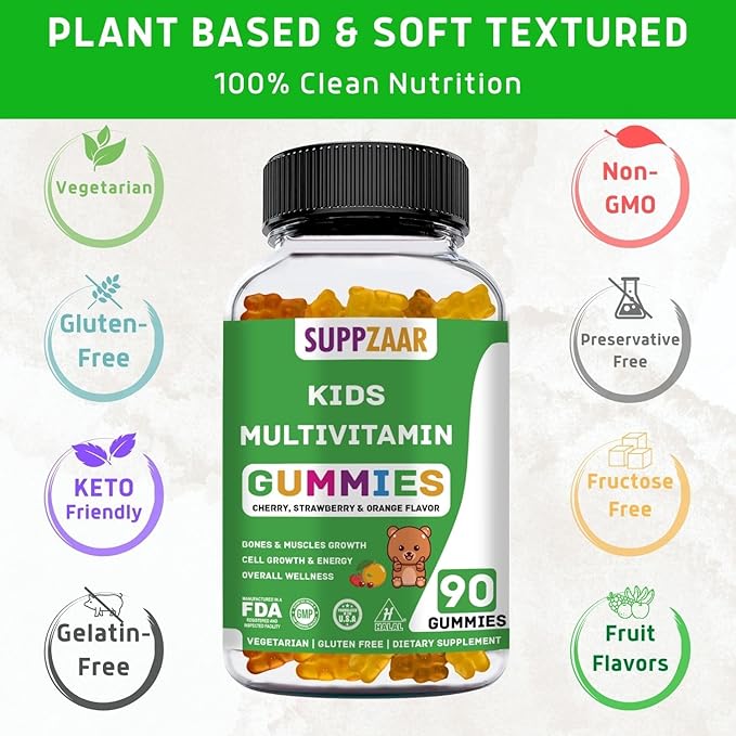 Kids Vitamins | 45-90 Day Kids Multivitamin Gummies | Gummy Vitamins with Vegetarian, Non-GMO & Gluten Free Ingredients | Multivitamin for Kids | Vitamins for Kids | Toddler Vitamins | 90 Ct