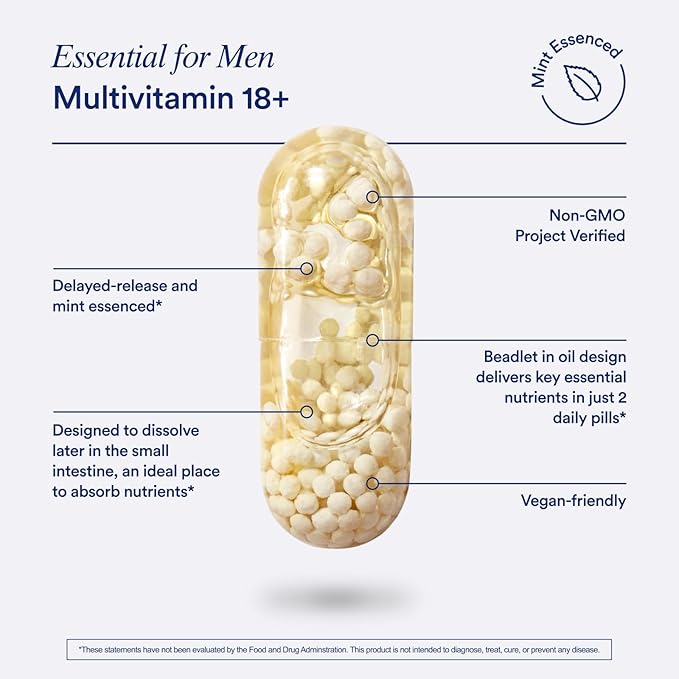 Ritual Multivitamin for Men 18+ with Zinc, Vitamin A and D3 for Immune Function Support*, Omega-3 DHA, B12, K2, Gluten Free, Non-GMO, Vegan, Mint Essenced, 30 Day Supply