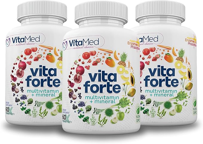 Vita Forte Vegan Multivitamin – Complete Daily Supplement with Essential Vitamins, Minerals, Probiotics, Digestive Enzymes, and Superfoods for Immune Support & Optimal Wellness – 180 Tablets