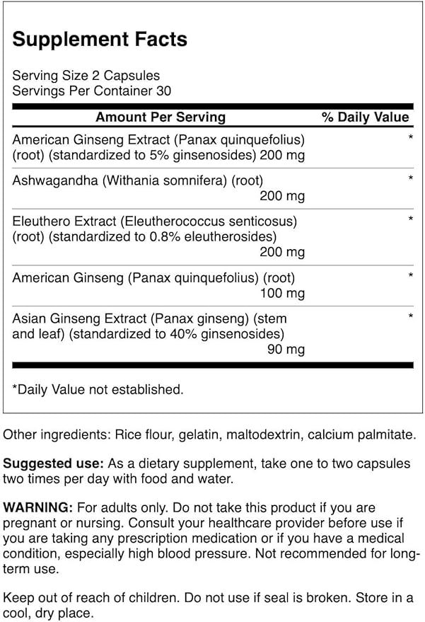 Swanson Dual Ginseng Plus 60 Capsules