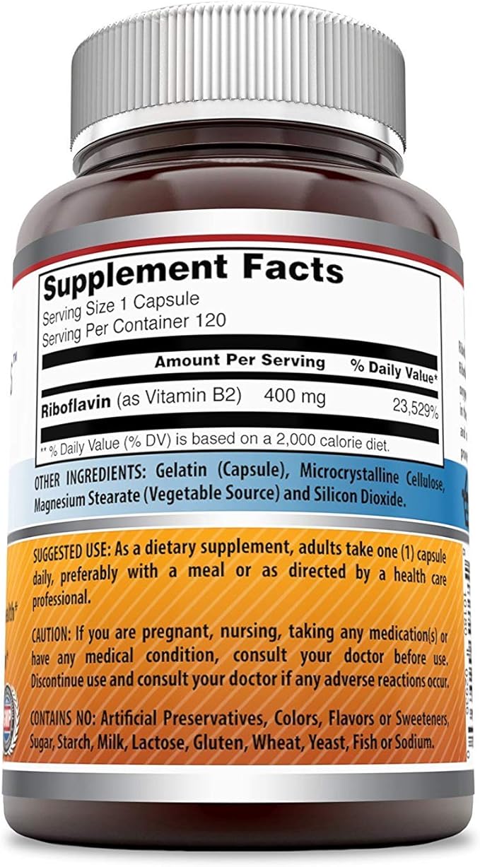 Amazing Formulas Riboflavin 400 mg Capsules | Vitamin B2 Supplement | Non-GMO | Gluten Free | Made in USA (120 Count | 3 Pack)
