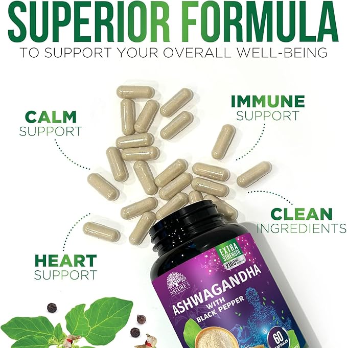 Ashwagandha Extra Strength 2100mg - Ashwagandha Supplements for Women & Men, Antioxidant Support, Nature's Vegan Ashwagandha Powder, Ashwagandha Supplement, Non-GMO & Gluten Free - 60 Capsules