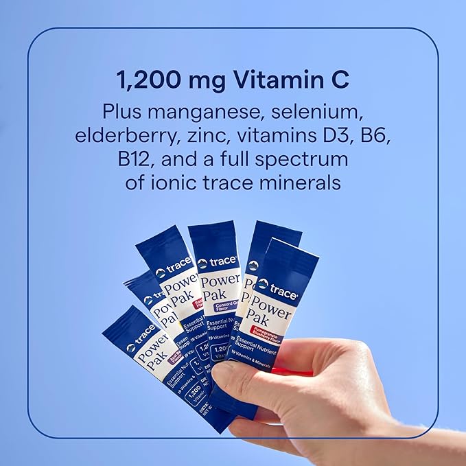 Trace Minerals | Power Pak Electrolyte + Immunity Boost Drink Packets | 1200 mg Vitamin C, Elderberry, Zinc, D3, B6, B12 | Immunity, Hydration, & Energy Support | Fizzy Grapefruit | 30 Packets