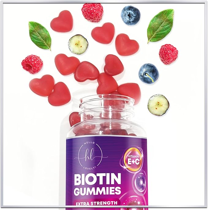 Hair Vitamins Gummy with Biotin 5000 mcg, Hair Growth Support with Vitamins E & C, Non-GMO & Gluten Free, Thicker, Stronger & Beautiful Hair, Skin & Nails, Hair Vitamin for Women & Men - 60 Gummies