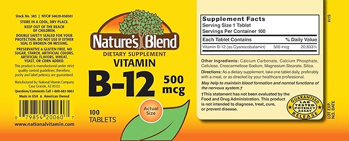 Nature's Blend Vitamin B-12 500 mcg 100 Tablets