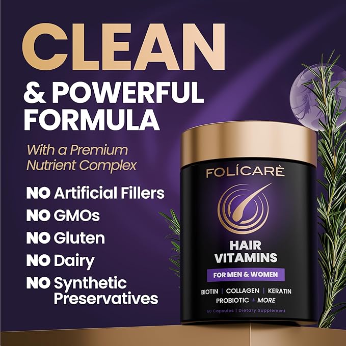 Hair Skin and Nails Vitamins for Women & Men, w/Biotin to Support Healthy Hair, Biotin Supplement Pills w/Collagen + Keratin + Probiotics, Biotina para Cabello Piel y Uñas - Made in USA