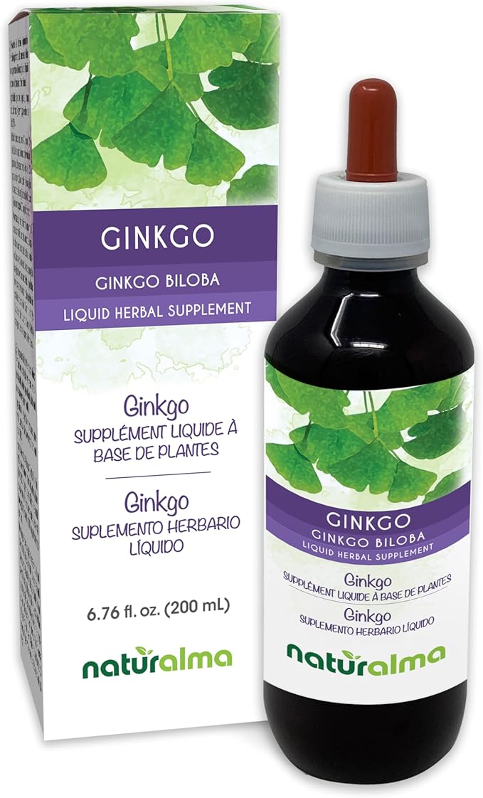 Naturalma Ginkgo (Ginkgo biloba) Leaf Alcohol-Free Tincture - 6.76 fl oz Liquid Extract in Drops - Herbal Supplement - Vegan