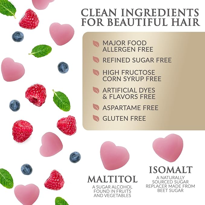 Sugar Free Hair Vitamins Gummies with Biotin 5000 mcg, Vitamin A, B12, C, D, E, Folic Acid, Supports Hair Growth Gummy, Vegetarian Friendly, Supports Strong Beautiful Hair and Nails - 60 Gummies