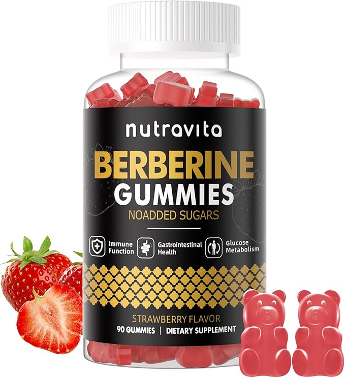 Berberine Gummies with Ceylon Cinnamon 1500mg High Potency Berberine HCL Supplement for Immune and Metabolism Support, Sugar Free Organic Berberine Gummies Strawberry Flavor-1PACK