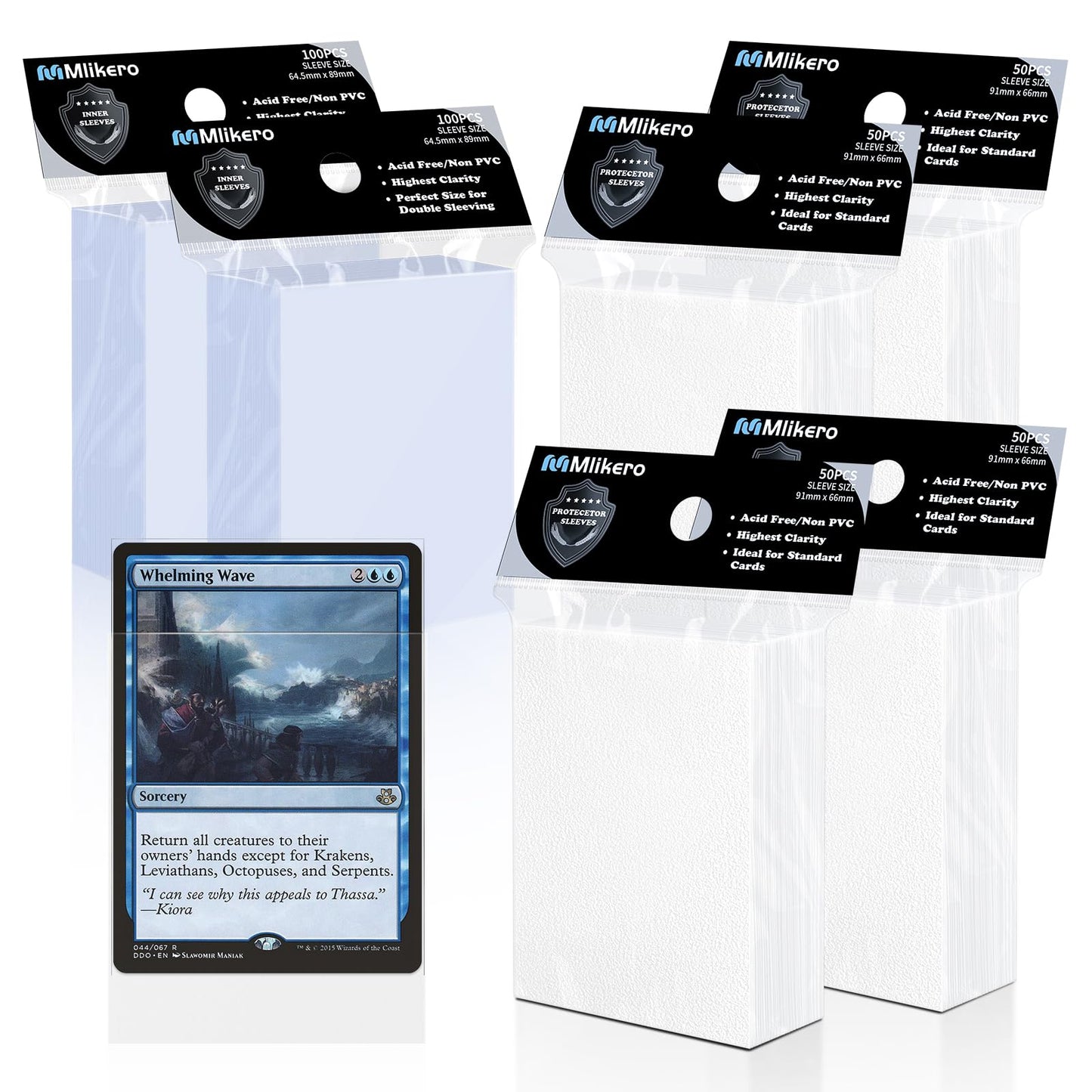 400 Pack Card Sleeves, 200 Matte White Trading Card Sleeve and 200 Inner Sleeves Ideal for Double-Sleeving, Perfect Fit Sleeves Compatible with MTG, TCG, Baseball, Football Cards.