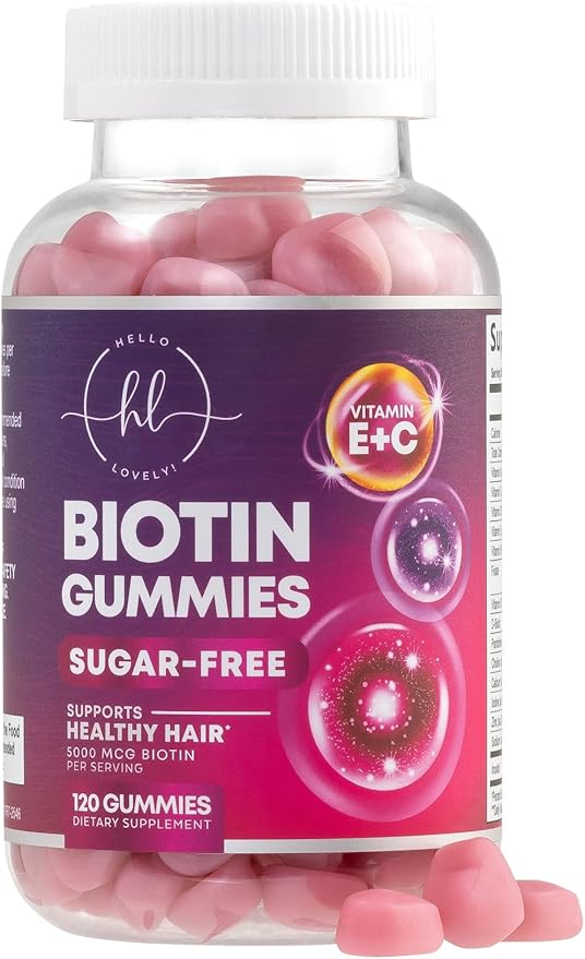 Hair Vitamins Gummy with Biotin 5000 mcg, Sugar-Free Hair Growth Support with Vitamins E & C, Non-GMO, Thicker, Stronger & Beautiful Hair, Skin & Nails, Hair Vitamin for Women & Men - 120 Gummies
