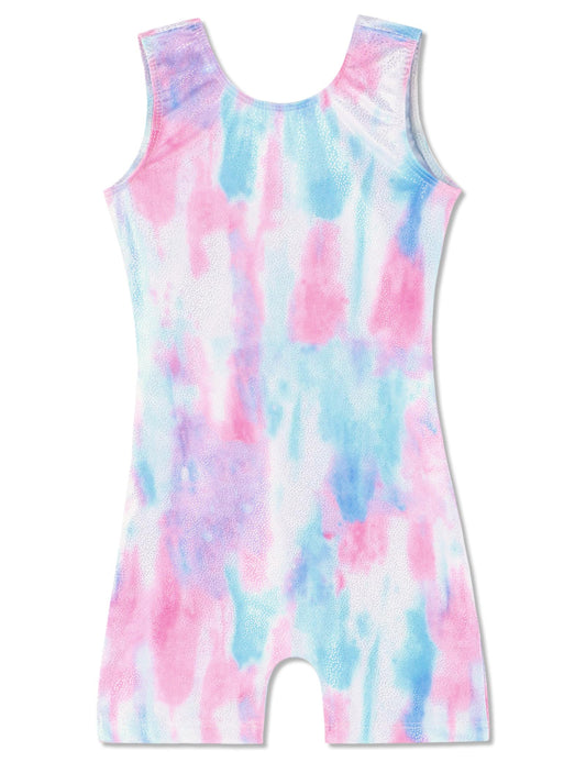 Domusgo Leotard for Girls Gymnastics Size 5-6 Years Old Glitter White Tie Dye One Piece Biketard with Shorts