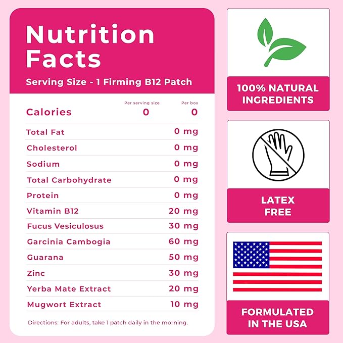 Firming B12 Patches (Pack of 36) - 100% Natural Vitamin Patches for Women, Energy & Body Support, Self-Adhesive Transparent Patches - Enhanced Formula