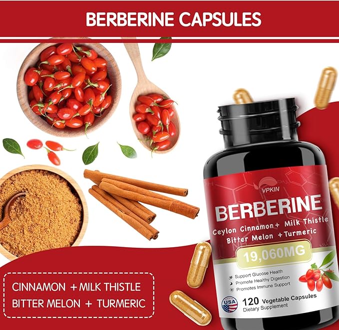 Berberine Supplement 19,060mg,Berberine with Ceylon Cinnamon,Bitter Melon,Milk Thistle,Berberine HCl Supplement(120 Capsules)