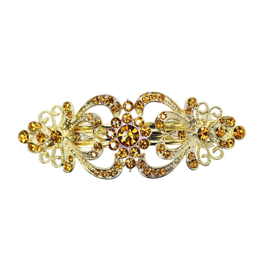Faship Gorgeous Brown Yellow Crystal Hearts And Floral Hair Barrette