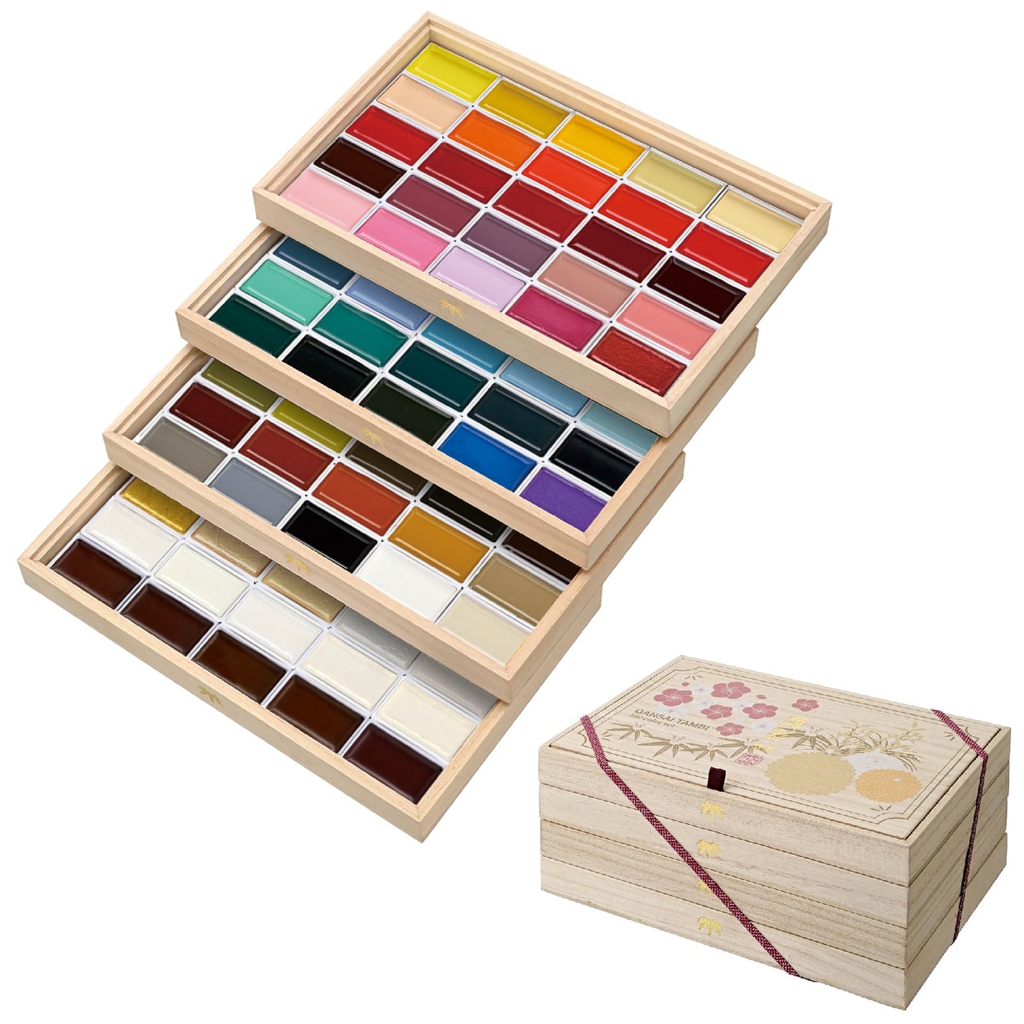 Kuretake GANSAI TAMBI Watercolor Paint Set 100 Colors with Wooden Box, Professional-quality art supplies for artists adult painting Non-Toxic, Made in Japan