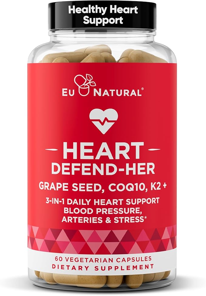 Heart Defend-Her Womens Heart Health Supplements – Advanced 3-in-1 Blend with Grape Seed Extract, Vitamin K2 MK-7, and CoQ10 – Support Blood Pressure, Artery and Bone Strength – 60 Vegetarian Capsules