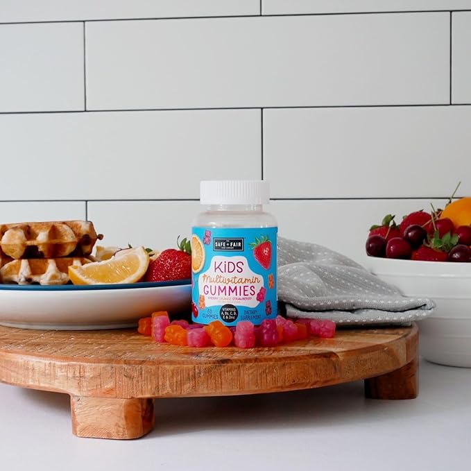 Safe + Fair Kids Multivitamin Gummies, Chewable Vitamins with Vitamin D and Vitamin A for Daily Nutrition, Assorted Flavors, 30 or 60 Servings