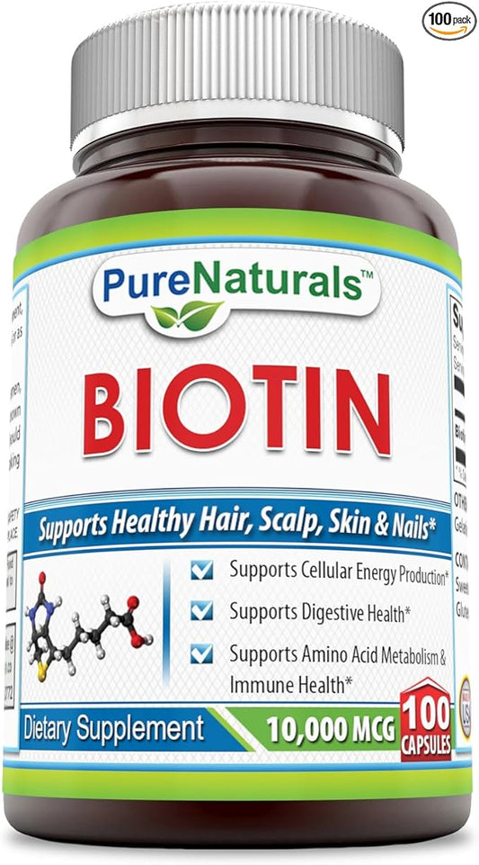 Pure Naturals Biotin 10,000 Mcg, 100 Capsules- Supports Healthy Skin & Hair – Promotes Overall Good Health