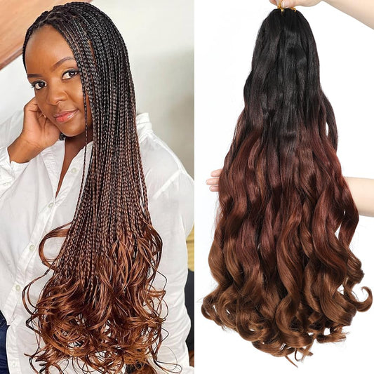 French Curly Braiding Hair 24 Inch 8 Packs - Pre Stretched Bouncy Braiding Hair- Loose Wavy Braiding Hair Synthetic Hair Extensions For Black Women (24 inch 8 packs 1B/33/30)