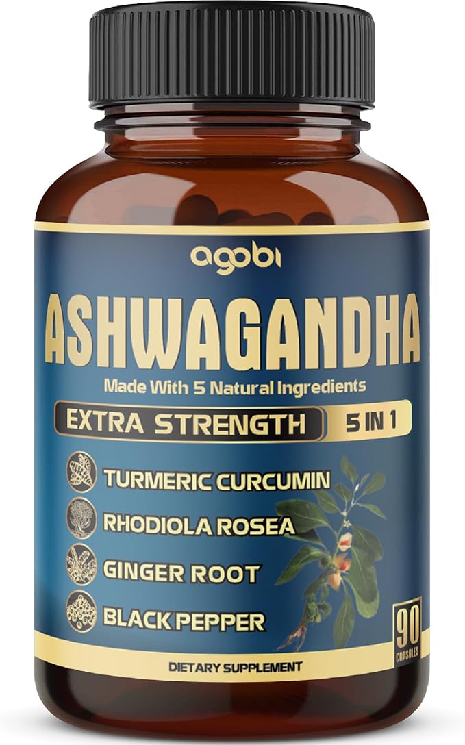 Ashwagandha Extract Capsule - Great Strength - 5in1 Blended Ginger, Turmeric, Rhodiola Rosea & Black Pepper - 90 Capsules for 3 Months - Strength, Spirit & Immune Support