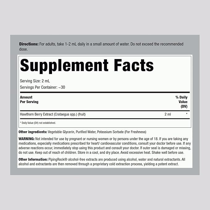 Piping Rock Hawthorn Berry Extract Liquid | 4 fl oz | Herb Tincture Drops | Premium Vegetarian Supplement | Non GMO, Gluten Free