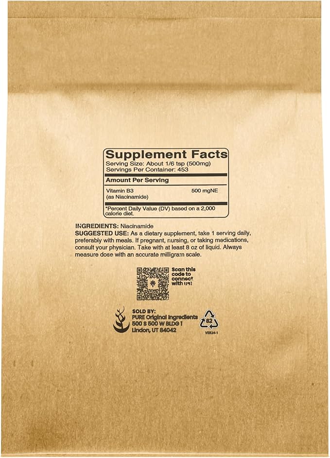 PURE ORIGINAL INGREDIENTS Niacinamide (8oz) Flush-Free Vitamin B3 Powder, Dietary Supplement