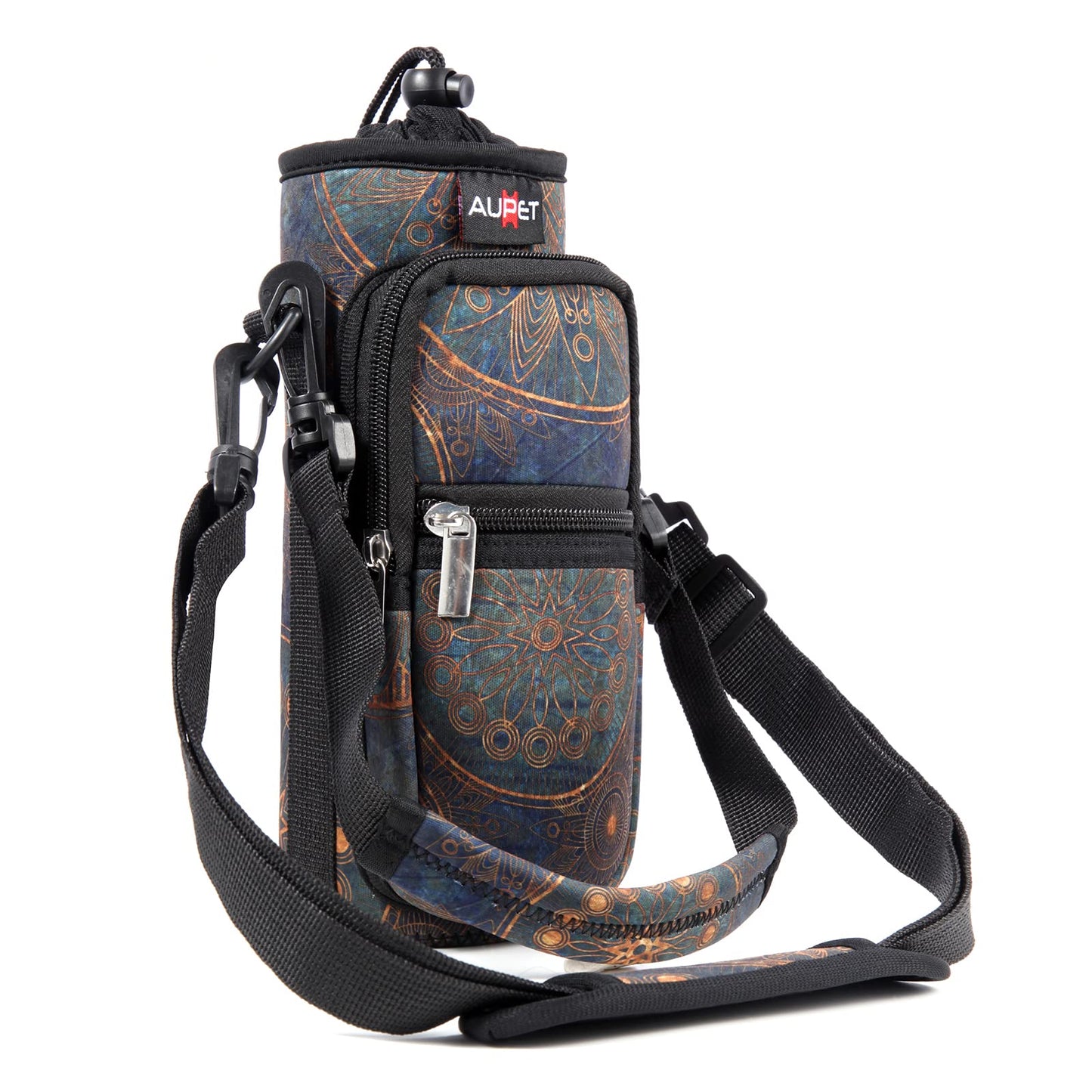 AUPET Water Bottle Sling Bag Sleeve Holder Carrier 25/32/40/64 oz,Insulated Crossbody Water Bottle Case Cover with Strap and Pockets for Men/Women Walking Hiking Camping (25oz, stylish)