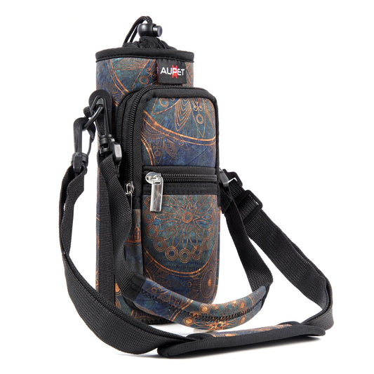 AUPET Water Bottle Sling Bag Sleeve Holder Carrier 25/32/40/64 oz,Insulated Crossbody Water Bottle Case Cover with Strap and Pockets for Men/Women Walking Hiking Camping (25oz, stylish)