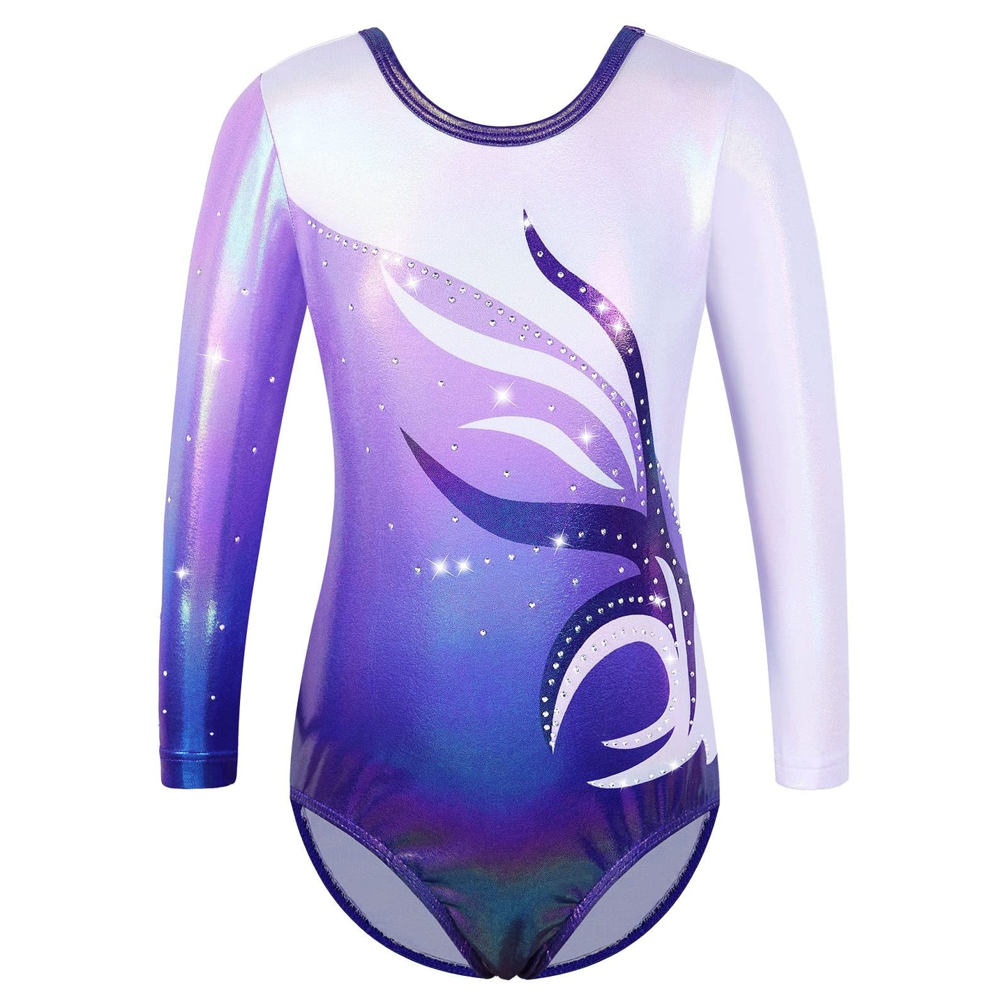 BAOHULU Gymnastics Leotard for Girls Shiny Practice Dancewear B272_WhitePurple_5A