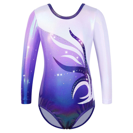 BAOHULU Gymnastics Leotard for Girls Shiny Practice Dancewear B272_WhitePurple_5A