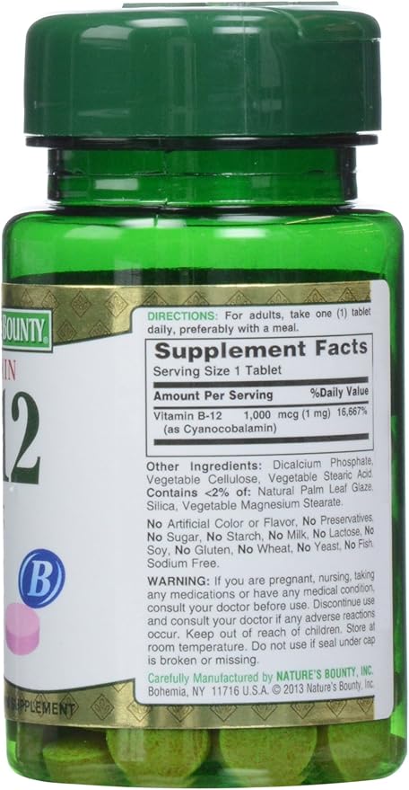 Nature's Bounty Vitamin B-12 1000 mcg Tablets, 100 Count (Pack of 1)