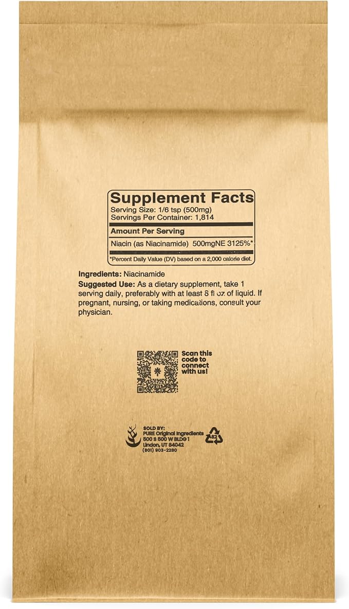 PURE ORIGINAL INGREDIENTS Niacinamide (2 lb) Flush-Free Vitamin B3 Powder, Dietary Supplement