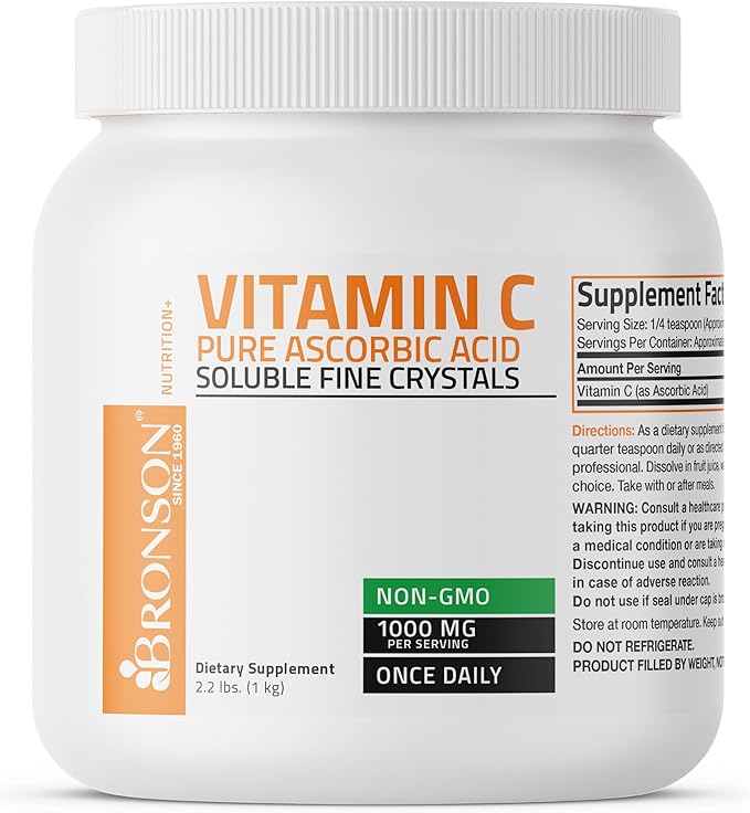 Vitamin C Powder Pure Ascorbic Acid Soluble Fine Non GMO Crystals – Promotes Healthy Immune System and Cell Protection – Powerful Antioxidant - 1 Kilogram (2.2 Lbs)