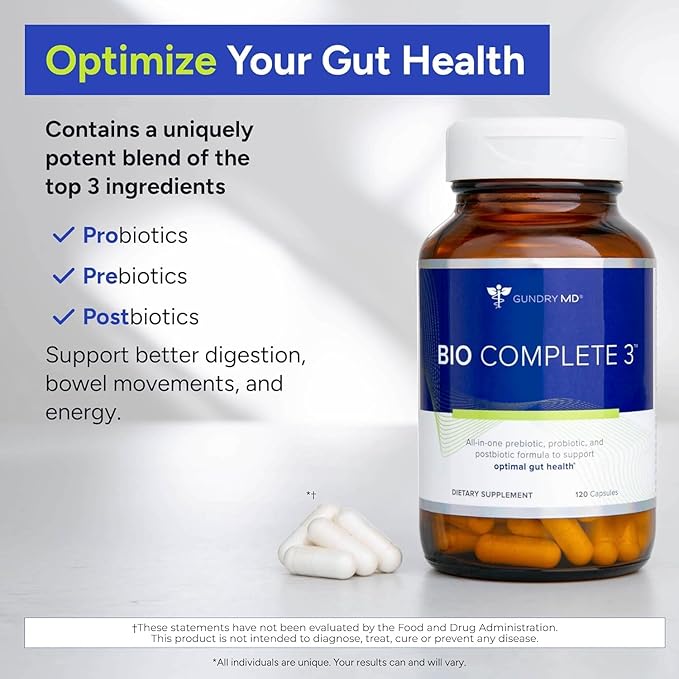 Gundry MD® Bio Complete 3 - Prebiotic, Probiotic, Postbiotic to Support Optimal Gut Health, 30 Day Supply (90 Day Supply)