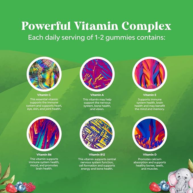 USDA Organic Kids Multivitamin Gummies - Multivitamin for Kids Immune Support with Vitamins A, C, D3, E, B6 & B12, Zinc & Iodine - Children's Vitamins Chewable Formula for Strong Health - 60 Count