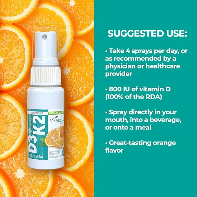 Vegan Life Nutrition Vitamin D3 and K2 Oral Spray Supplement, 0.65 Ounce