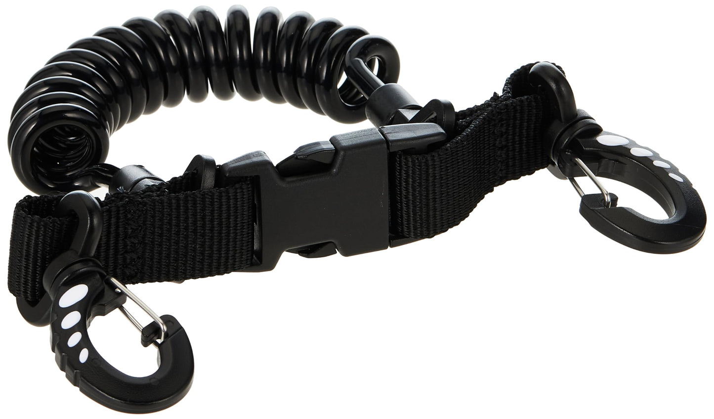 Scuba Choice Scuba Diving Shark Coil Lanyard with Snaps and Quick Release Buckles, Black