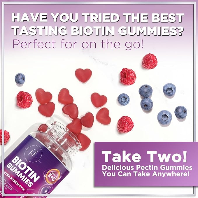 Hair Vitamins Gummy with Biotin 5000 mcg, Hair Growth Support with Vitamins E & C, Non-GMO & Gluten Free, Thicker, Stronger & Beautiful Hair, Skin & Nails, Hair Vitamin for Women & Men - 60 Gummies