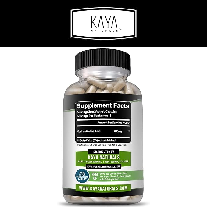 Kaya Naturals Moringa Leaf Extract - Complete Greens Superfood Supplement - Pure Miracle Tree Moringa - Boost Energy Naturally - Nutrient Dense Vitamins for Adult - 30 Veggie Count