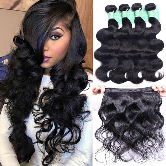 ANNELBEL Brazilian Hair 4 Bundles Body Wave 8A Virgin Unprocessed Human Hair Bundles Remy Human Hair Extensions Weave - Wavy Hair, Double Weft, Natural Black, (10", 50g)/Bundle