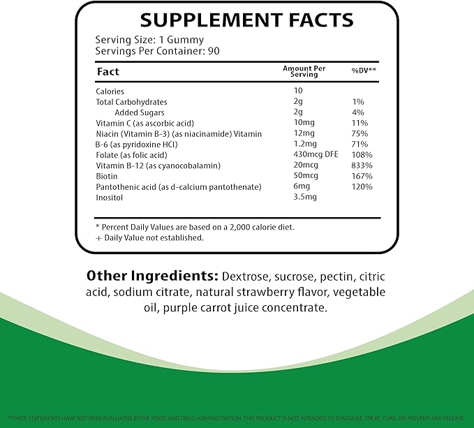 Vitamin B Complex Gummies (90 Count) - Vitamin Supplement for Energy Metabolism & Brain Health Support - Non-GMO & Allergen-Free - Strawberry Flavor - 90 Day Supply