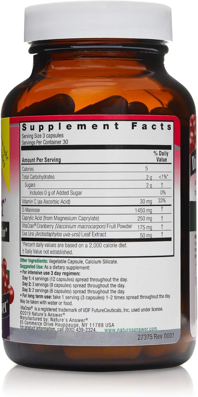 Nature's Answer UT Answer with D-Mannose 1955mg 90-Count | Urinary Tract & Bladder Support | Natural Detox | Gluten-Free, Vegan, Kosher | Single Count