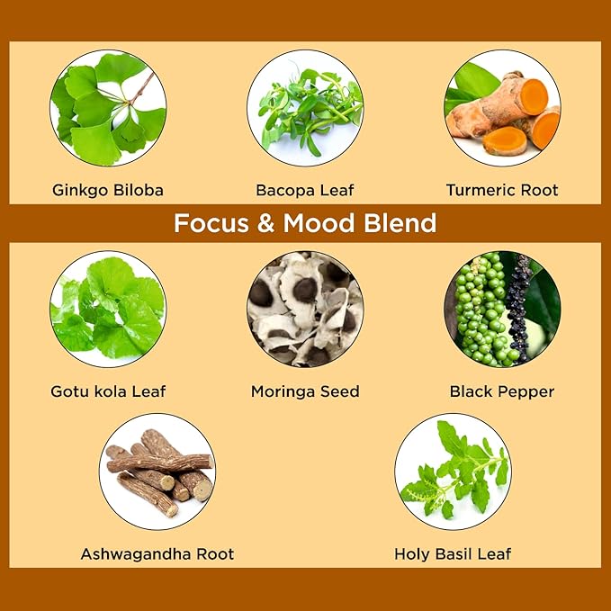 Organic Veda Ginkgo Biloba Turmeric Bacopa Brain Supplement for Memory, Mood & Focus with Ashwagandha - Concentration, Energy & Brain Booster, Healthy Joints & Circulation Support - 60 Vegan Capsule