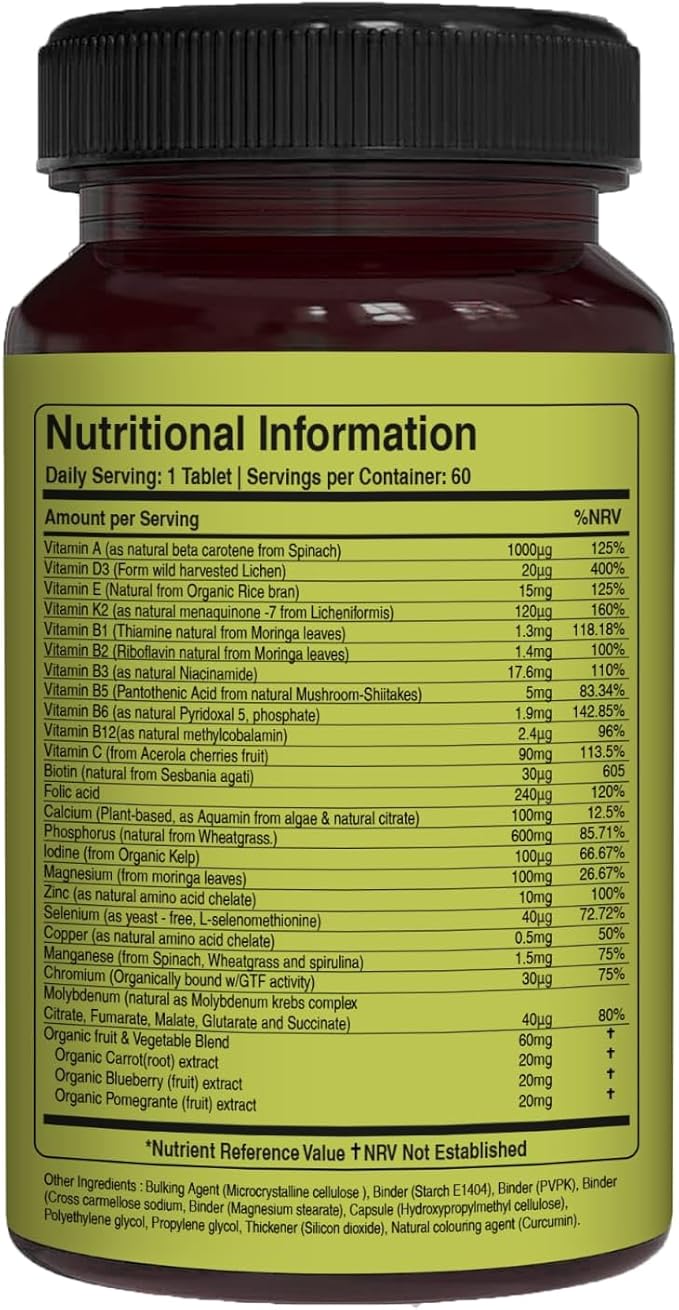 Pure Nutrition Whole Food Multivitamins for Men | 60 Tabs | One-A-Day | 100% RDA | 24 Natural Vitamins and Minerals | All Natural Plant Based Men's Multivitamin | 2 Months Supply