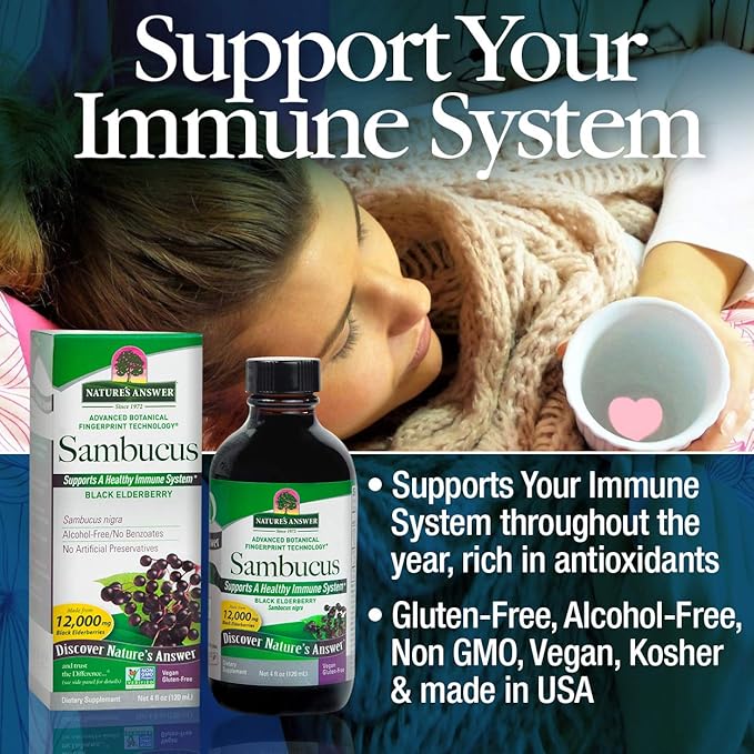 Nature's Answer Sambucus Dietary Supplement, Original for Daily Immune and Antioxidant Support | Made in The USA | Alcohol-Free, Gluten-Free & Vegan 4oz (Pack 1)