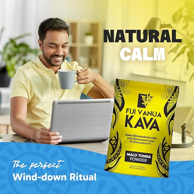 Fiji Vanua Kava-Malo Tonga Kava Drink Powder, Medium Grind Traditional Kava Root Powder, Easy to Prepare Kava Root Powder with Smooth and Creamy Taste, Premium, 8oz