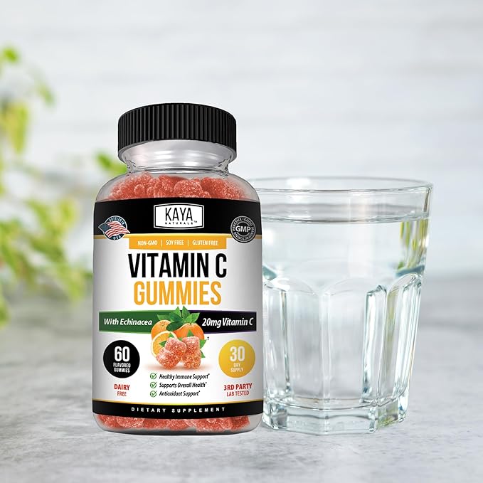 Kaya Naturals Immune Support Gummies, Zinc, Vitamin C, Echinacea, and Electrolytes, Immune Support Supplement, Caffeine Free, Non-GMO - Gluten Free - Great Flavored Gummy Vitamin Supplement 60 Count