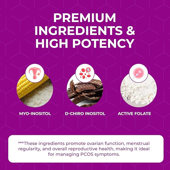 PCOS Supplement for Women - Boost Fertility, Hormonal Balance, and PCOS Support - Myo-Inositol, D-Chiro Inositol, Active Folate - High Potency PCOS Supplements (60 Servings, 129g Jar)