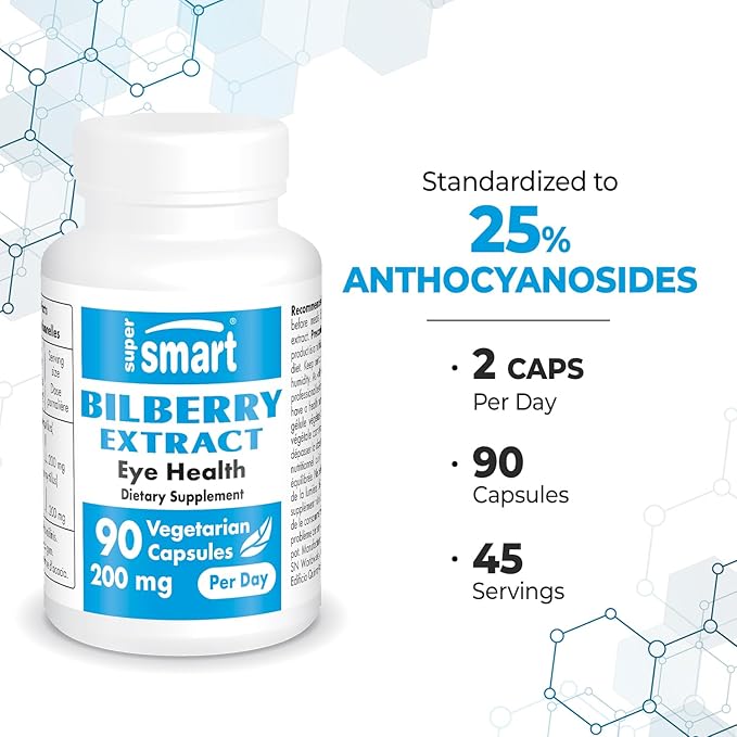 Supersmart - Bilberry Extract (High Strength) - 25% Anthocyanin - Bilberry Supplement for Eyes - Vaccinium Myrtillus Fruit Supplement | Non-GMO & Gluten Free - 90 Vegetarian Capsules